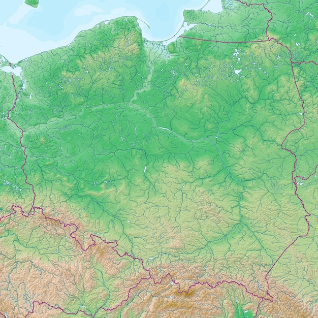 Photo blank physical topographic map of poland