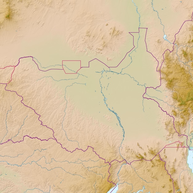 Photo blank physical topographic map of south sudan