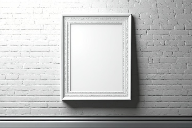 Blank picture frame on a brick wall with natural light