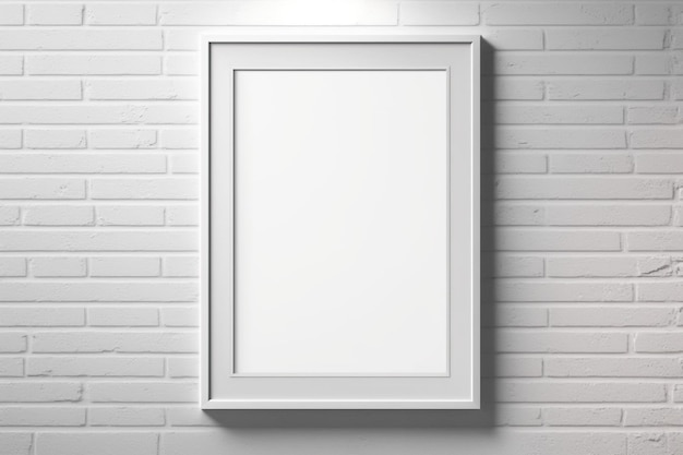 Blank picture frame on a brick wall with natural light