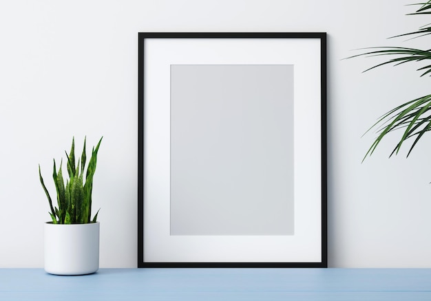 Blank picture frame mockup in modern interior living room minimal style 3D rener illustration