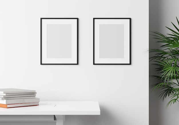 Blank picture frame mockup in modern interior living room minimal style 3D rener illustration