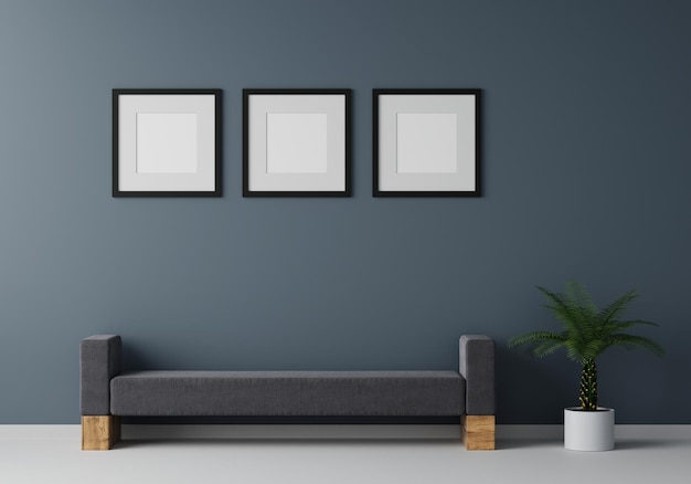 Blank picture frame mockup in modern interior living room minimal style 3D rener illustration