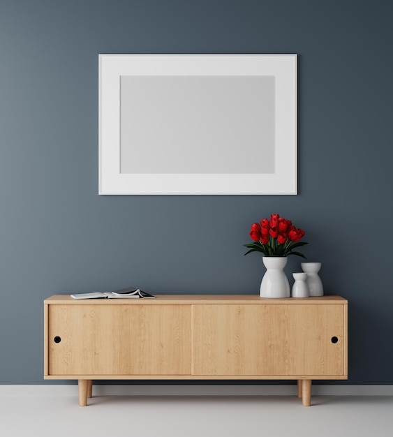 Blank picture frame mockup in modern interior living room minimal style 3D rener illustration