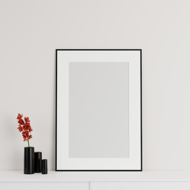 Blank picture frame mockup in modern interior living room minimal style 3D rener illustration