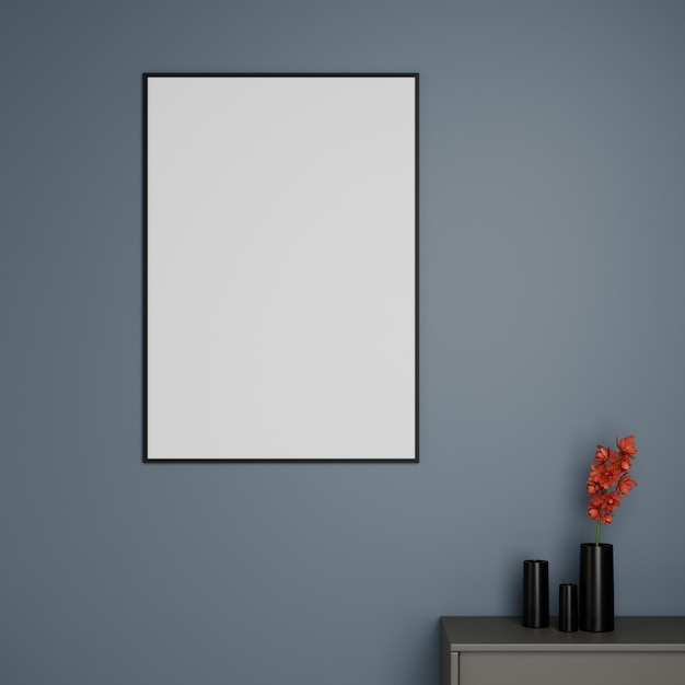 Blank picture frame mockup in modern interior living room minimal style 3D rener illustration