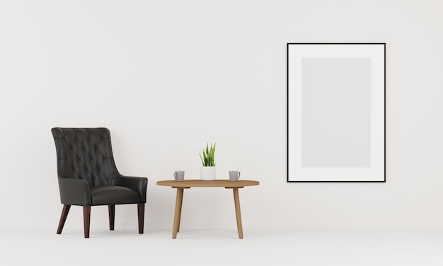 Blank picture frame mockup in modern interior living room minimal style 3D rener illustration