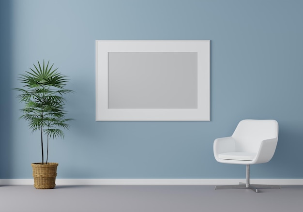 Blank picture frame mockup in modern interior living room minimal style 3D rener illustration