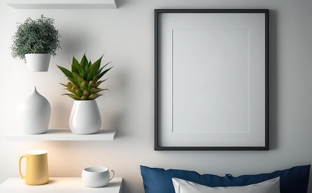 Blank picture frame mockup on a wall vertical frame mockup Template for painting photo or poster