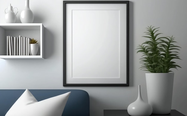 Blank picture frame mockup on a wall vertical frame mockup Template for painting photo or poster