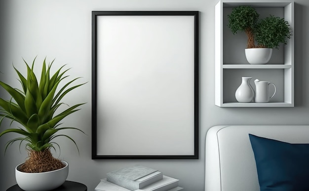 Blank picture frame mockup on a wall vertical frame mockup Template for painting photo or poster