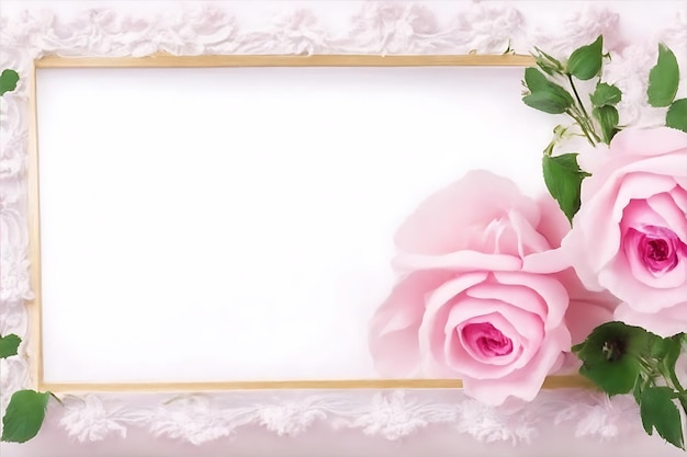 Blank picture frame surround by a floral frame of English roses space for copy generated by Ai