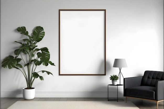 Blank picture frame on a wall mockup