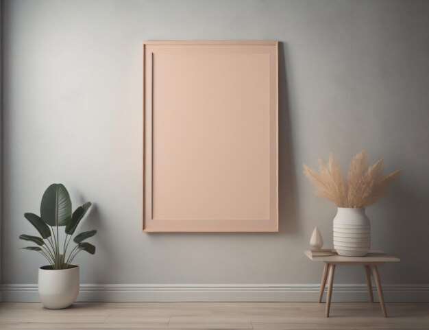 A blank picture on a wall with a plant on it