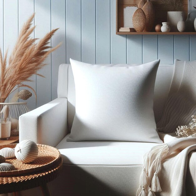 Blank pillow complements the chic style of the room