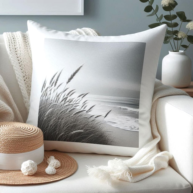 Photo blank pillow complements the minimalist decor of the room