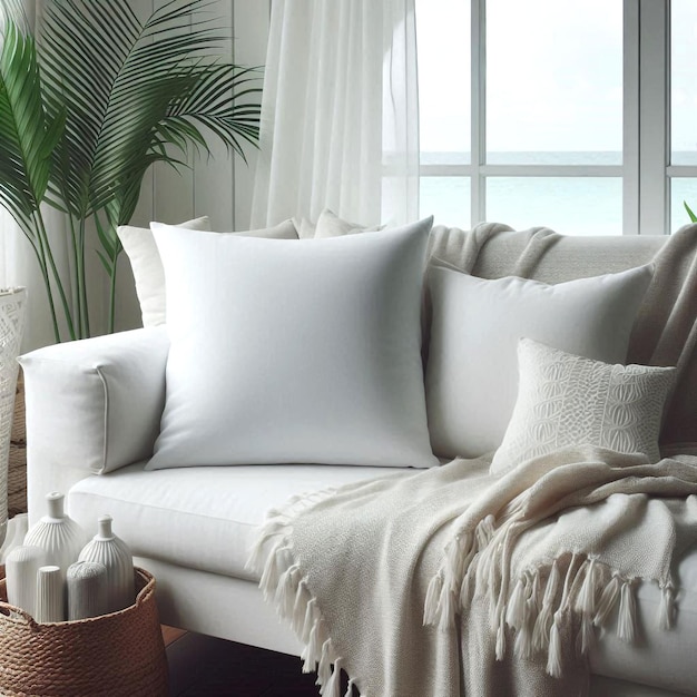 Photo blank pillow enhances the neutral decor of the space