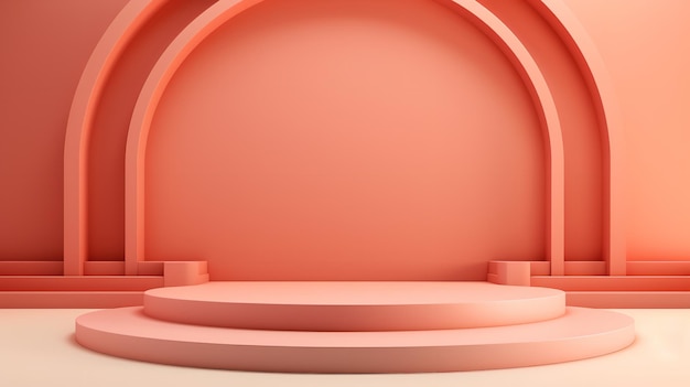 A blank podium with a pink pastel backdrop with a geometric design Generative AI