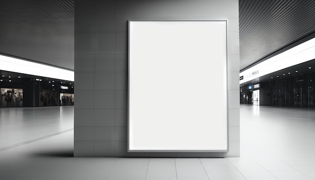 Blank poster billboard attached wall with copy space for your text message in modern shopping mallGenerative ai