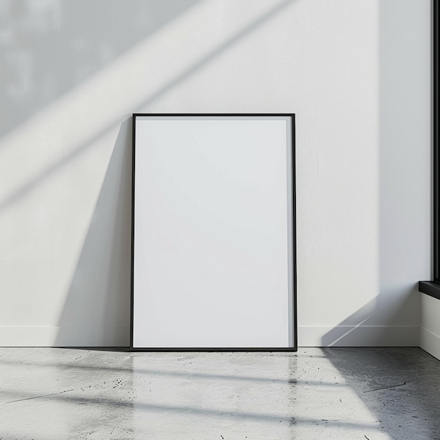 a blank poster or blank canvas mockup frame on the floor AI Generative