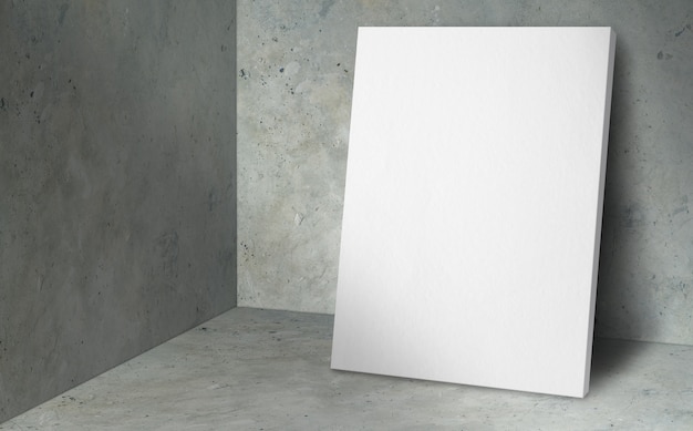 Blank poster at corner studio room with concrete wall and floor background