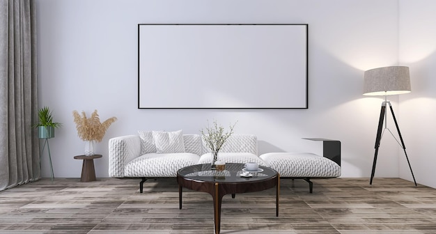 Blank Poster Frame Mockup in Minimal Interior Design Scene