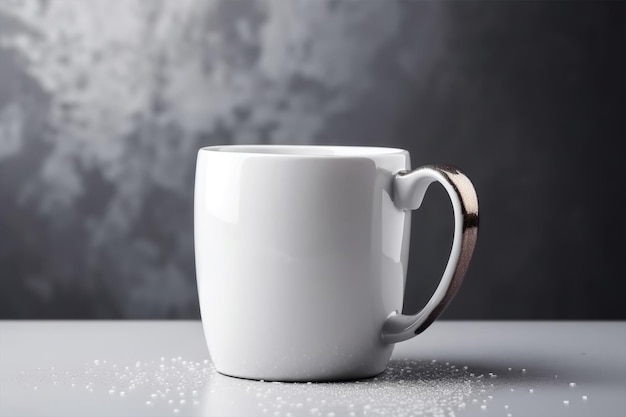 Blank realistic cup on the table bokeh light in background Mockup of coffee paper cup generative A