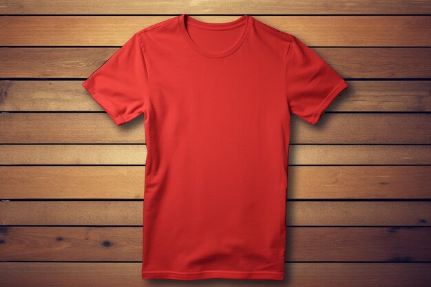 blank red Apparel girl front site mockup on wooden background