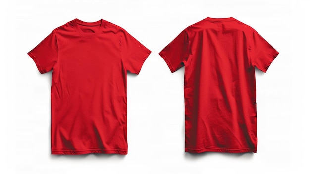 Photo blank red shirt front and back views of tshirt on white background for advertising