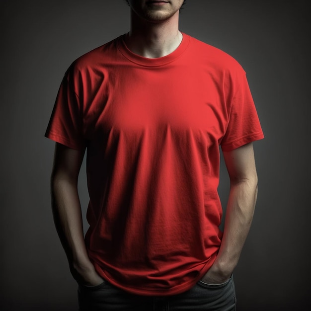 Blank red tshirt mockupclose up orange tshirt on dark background generative ai