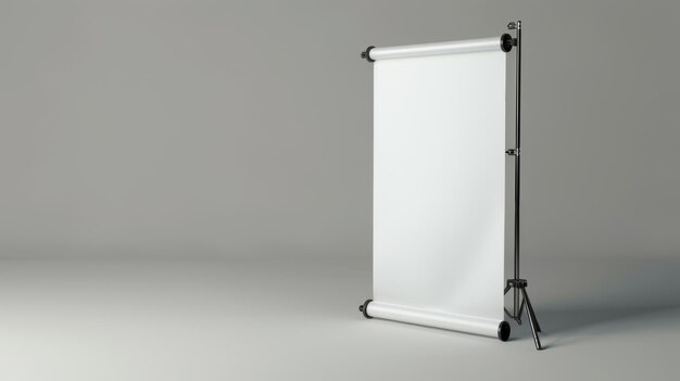 Blank roll up banner stand on gray background