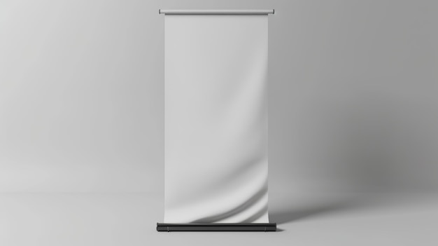 Blank roll up banner stand isolated on grey background