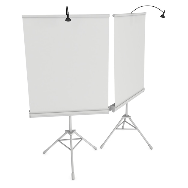 Blank Roll Up Expo Banner Stand on Tripod Trade show booth white and blank 3d render