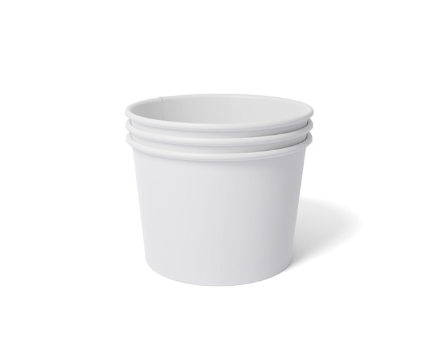 Blank round paper cup, white food container, 3D rendering