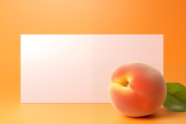 Blank sheet of peach fuzz colored paper isolated on table with peaches