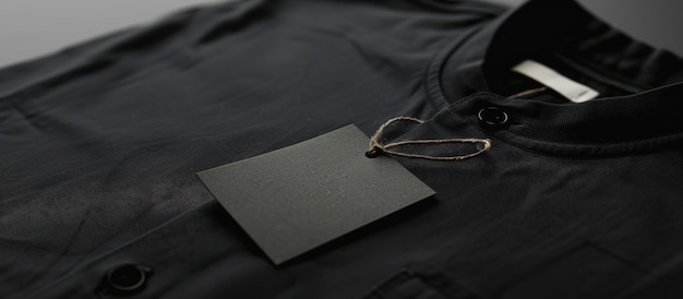 Photo blank shirt label tag mockup with black shirt background