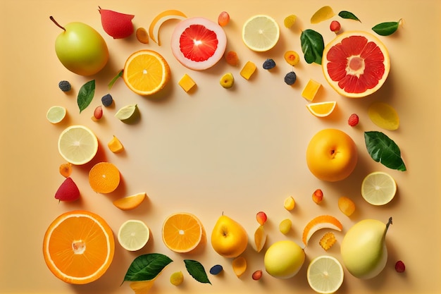 Blank space for text with fruit surrounding