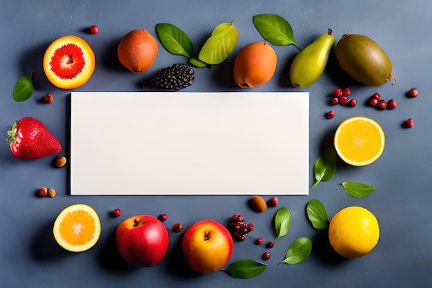 Blank space for text with fruits surrounding color background