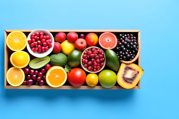 Blank space for text with fruits surrounding color background