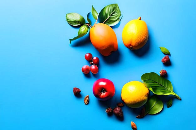 Blank space for text with fruits surrounding color background