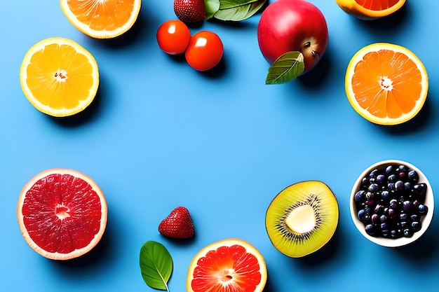 Blank space for text with fruits surrounding color background