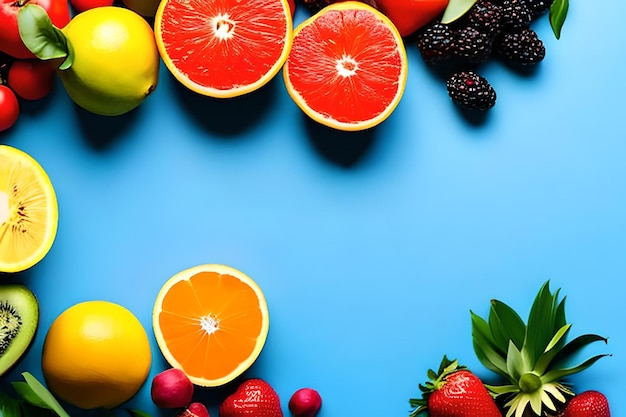 Blank space for text with fruits surrounding color background