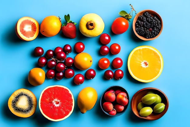 Blank space for text with fruits surrounding color background