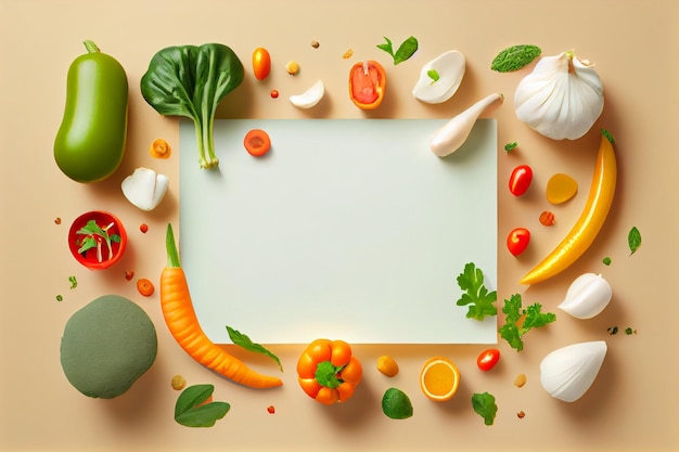 Blank space for text with vegetables surrounding