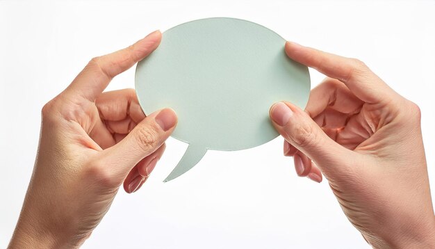 Photo blank speech bubble held by hands communication talk conversation dialogue ideas th