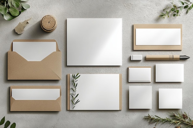 Photo blank stationery mockup with natural elements