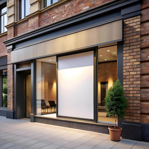 Photo a blank storefront window with a brick facade offers prime advertising space