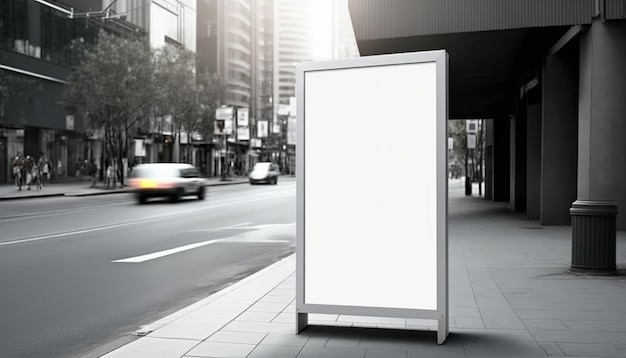 Blank street billboard poster stand on city background generative ai