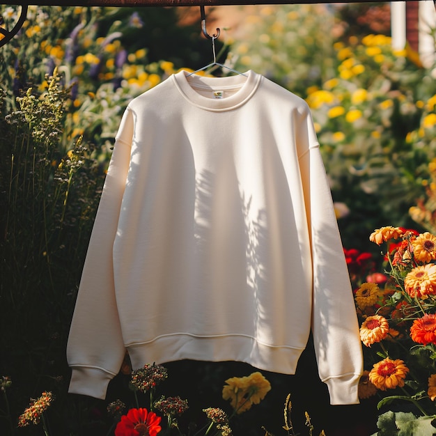 Blank sweatshirt mockup hanging on hanger Mockup for design