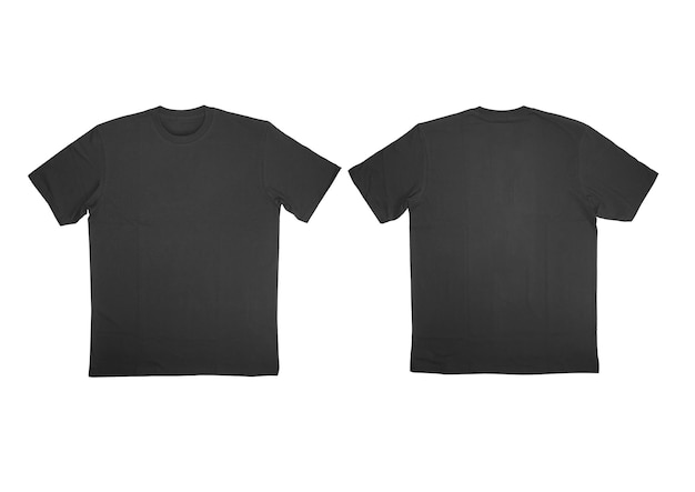 Photo blank tshirt black template front and back view on clean background short sleeve mockup